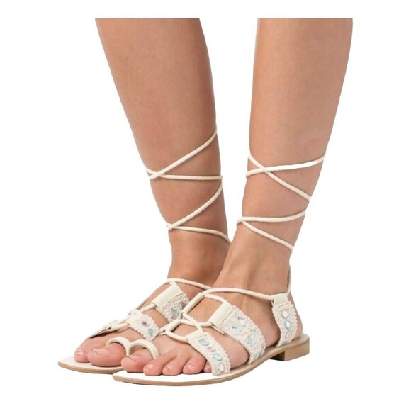 FREE‎ PEOPLE Women’s Mantra Mirror Sandals / Natural Size U.S 7/EU37.5 New - Picture 1 of 13